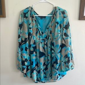 Tommy Hilfiger Blue Pleated 3/4 Sleeve Blouse